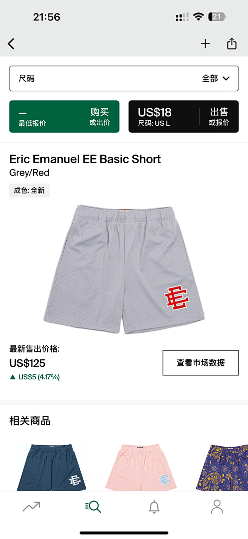 Eric Emanuel Shorts — Basic Grey (Red) angle 1