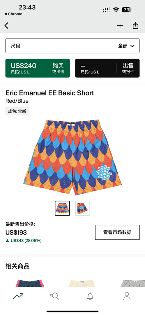 Eric Emanuel Shorts — Basic Red (Blue) angle 1