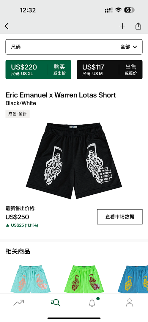 Eric Emanuel Shorts — x Warren Lotas Black (White) angle 1