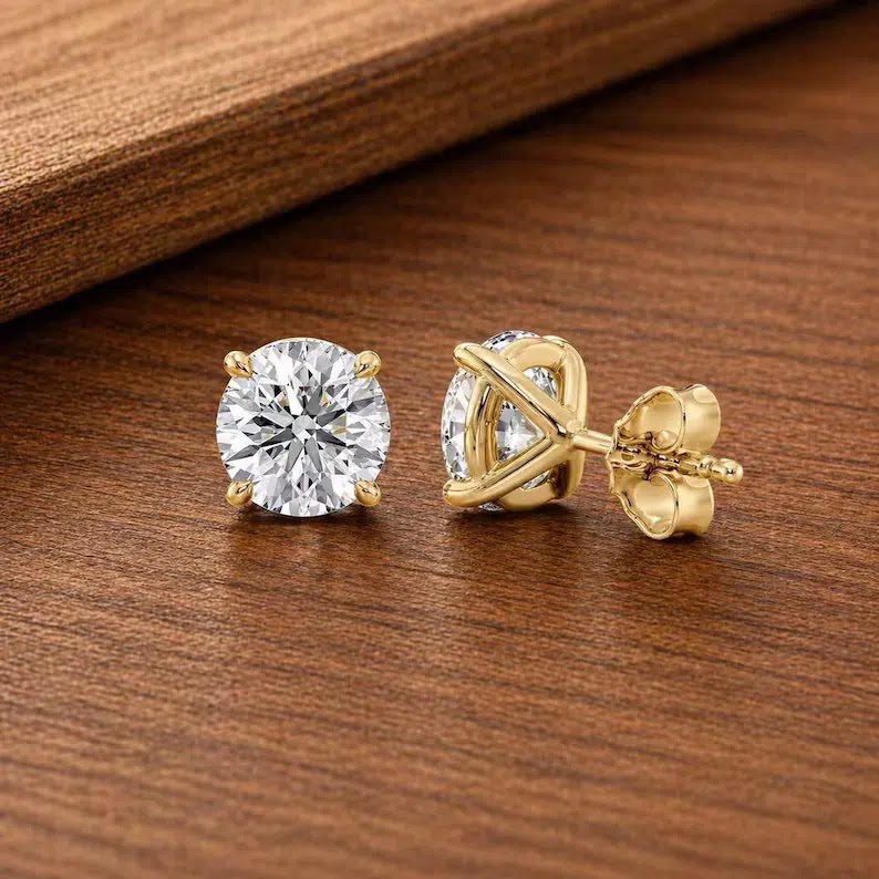 1CT Round Cut Lab Grown Diamond Stud Earring 14K Solid Gold Push Back Earring for Women Jewelry Gift for Her Solitair… Angle 1
