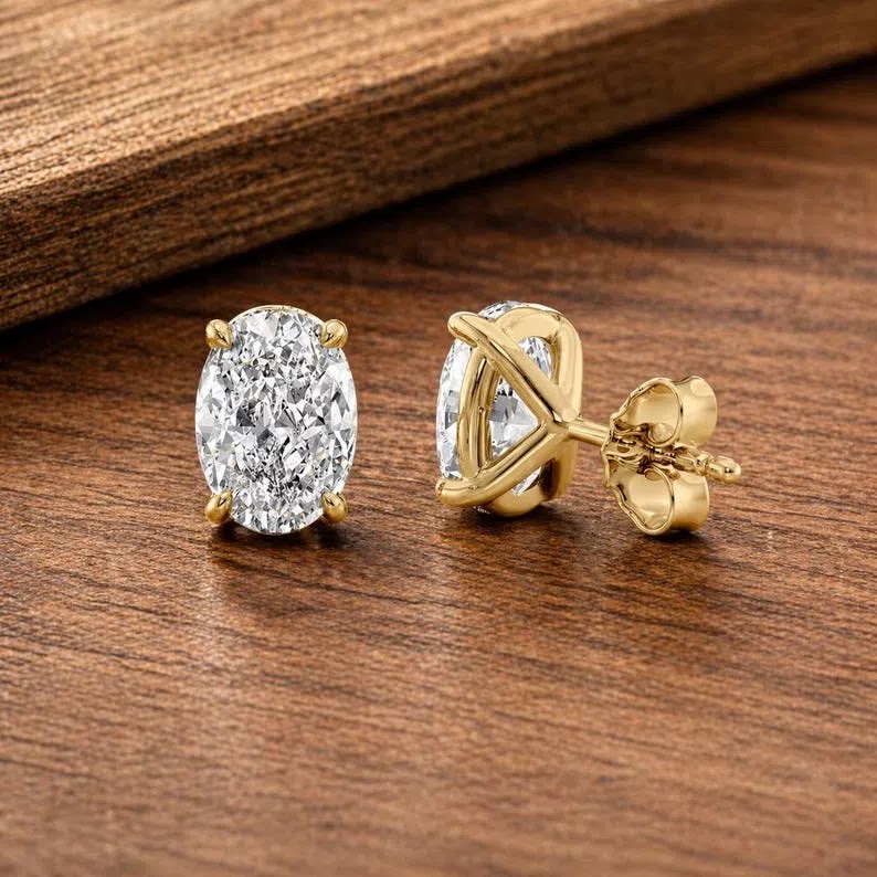 2CT Oval Cut Lab Grown Diamond Stud Earring 14K Solid Gold Push Back Earring for Women Jewelry Gift for Her Solitaire… Angle 1