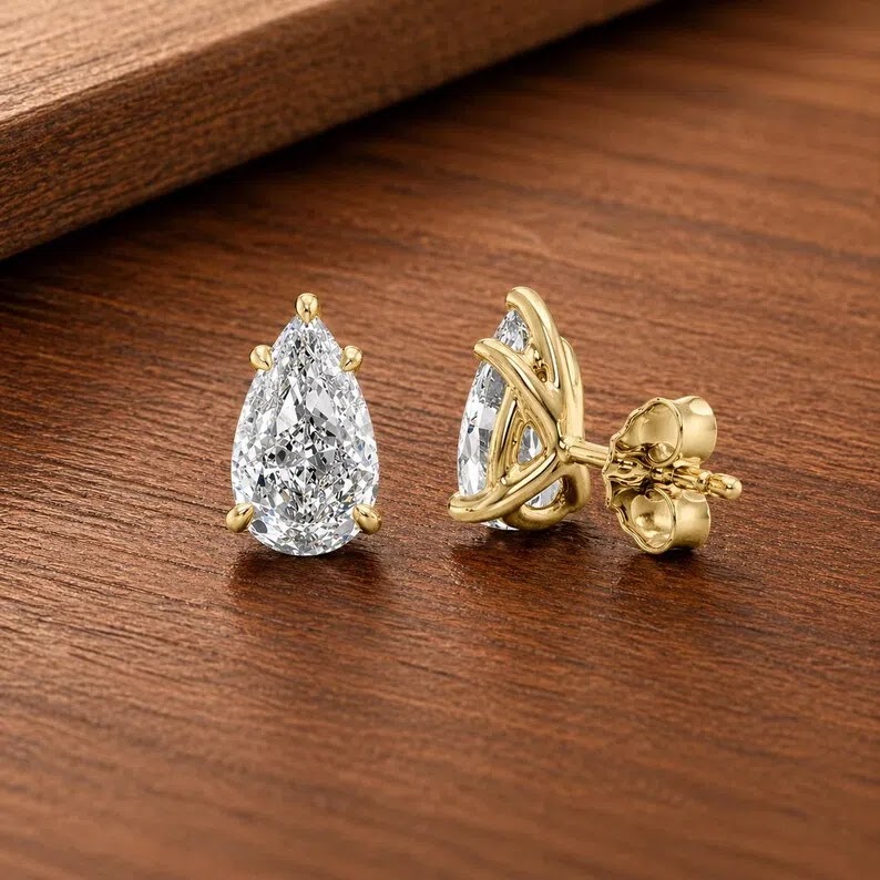 2CT Pear Cut Lab Grown Diamond Stud Earring 14K Solid Gold Push Back Earring for Women Jewelry Gift for Her Solitaire… Angle 1