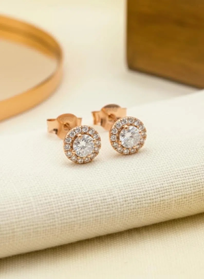 Lab Diamond Halo Stud Earrings / Minimalist Halo Earrings / Wedding Earrings Gift for Her