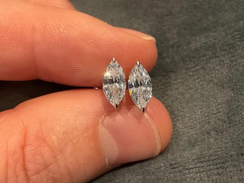 Lab Grown Marquise Diamond Earrings: 1.5 Carat, Platinum Overlay, Sterling Silver Everbee logo Analyze listing