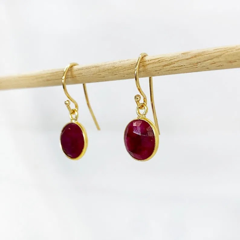Ruby Drop Earrings, Ruby dangle earrings, Ruby dangle earring, Red Ruby Earrings, Red ruby dangles, Natural Ruby dang… Angle 1